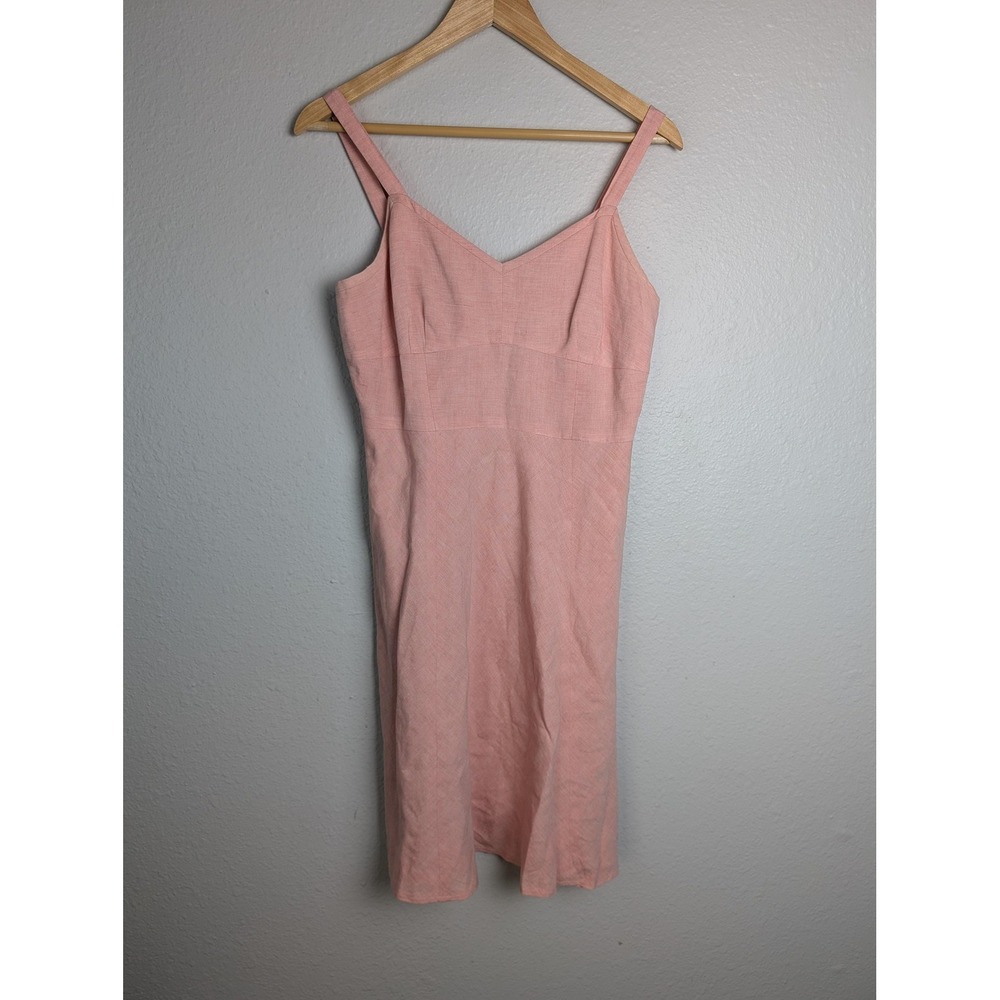 Ann Taylor LOFT Dress Womens 6P Pink Midi Sheath V-Neck Strappy Lined Workwear
